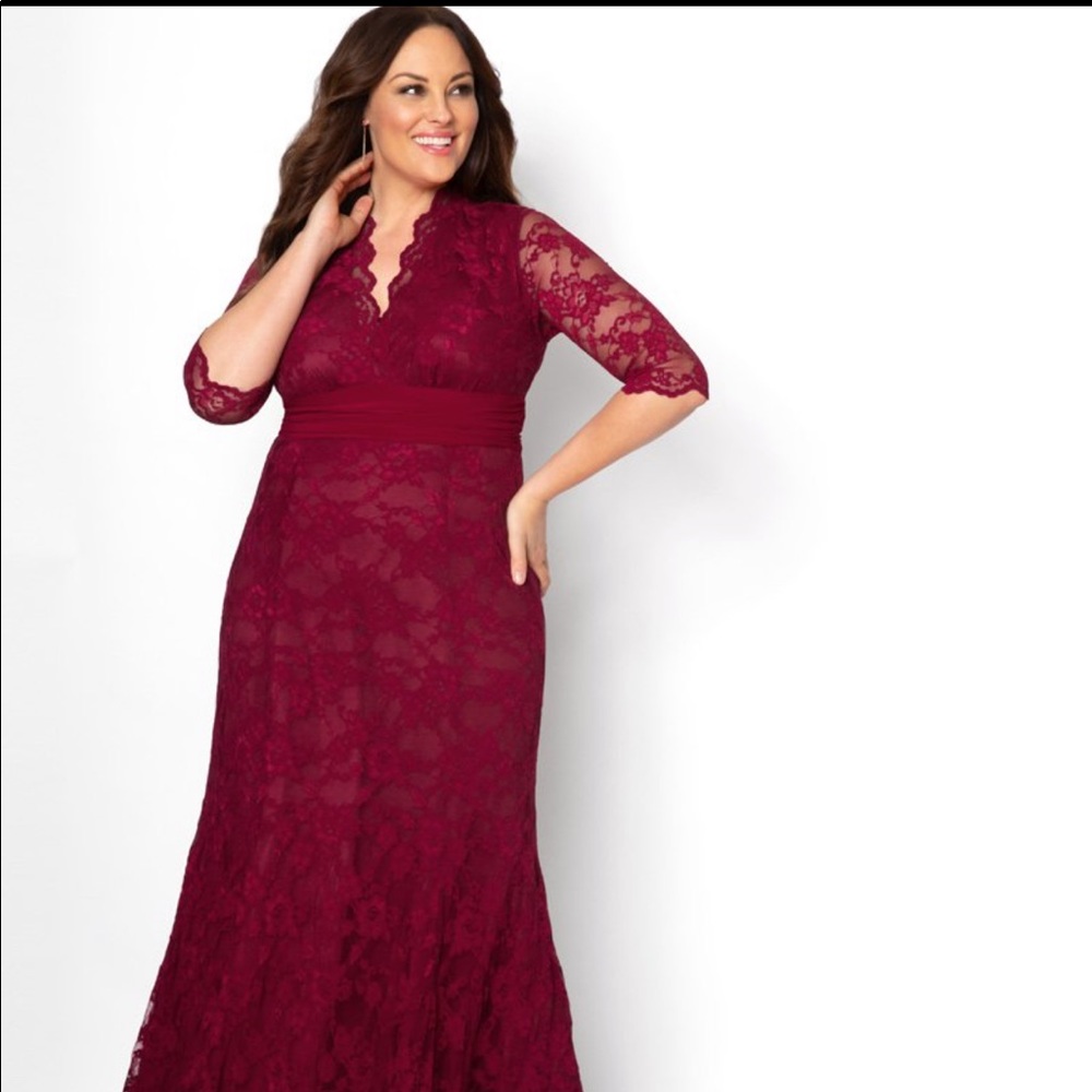 Kiyonna Screen Siren Lace Gown Rose Wine 3X